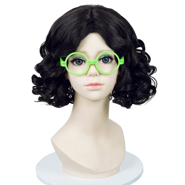 Long Straight Black Kids Wig with Flower Hair Clip, Wigs for Girls Toddler Cosplay 27.6'' Synthetic Hair + Wig Cap for Halloween Party Daily Costumes