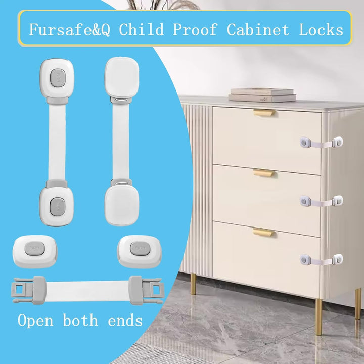Baby Cabinet Locks, Child Safety Cabinet Proofing -Child Safety Strap Locks Adhesive Drawer Fridge Ovens Door Toilet Latches No Drill Multi-Purpose for Furniture Kitchen Lock (Grey, 2Pack)