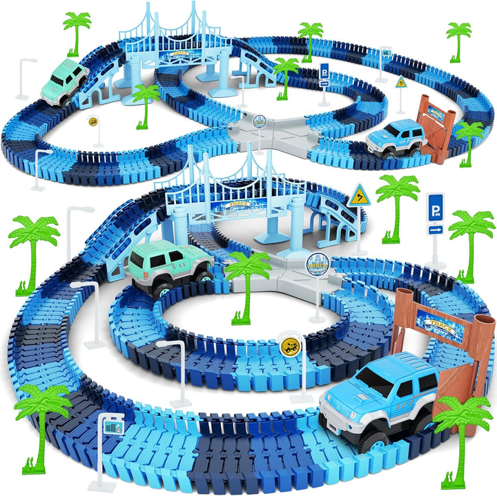 Dinosaur Toys, 252 PCS Create a Dinosaur World Road Race Tracks, Flexible Track Playset, 2Pcs Dinosaur Car for 3 4 5 6 Year Old Boys Girls Birthday Party Favor Gift