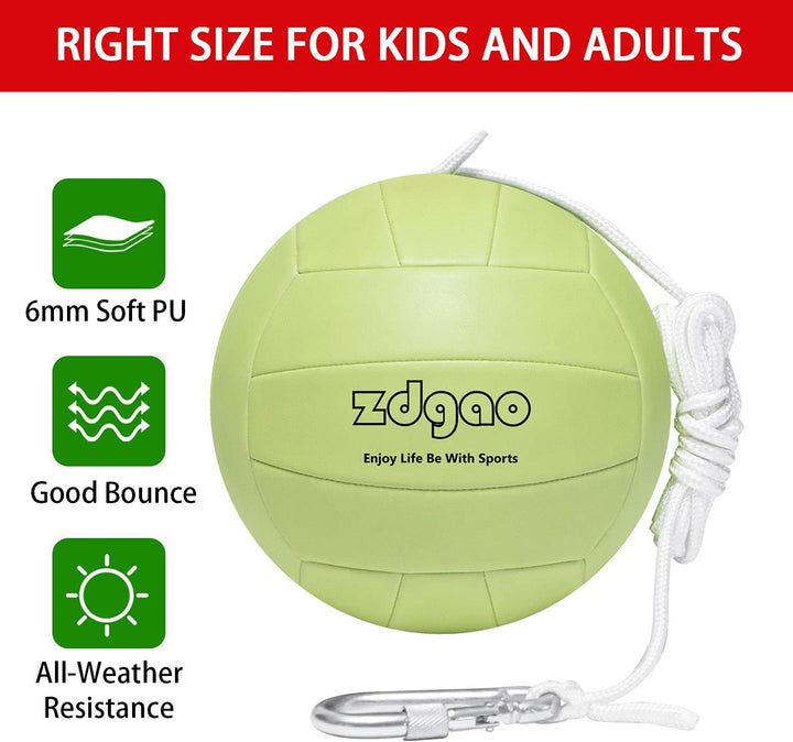 Portable Tetherball-Glow in the Dark Replacement Tether Ball with Carabiner, Ball Pump with Needle for Kids and Adults Outdoors Backyard Game