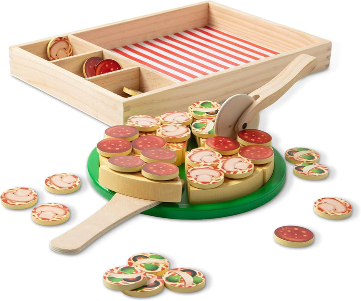 Pizza Party Wooden Play Food Set with 54 Toppings