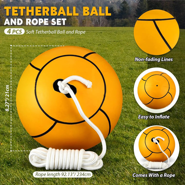 Tetherball Soft Tether Balls and Rope Set Game Replacement Tetherball Set Rubber Tether Ball Equipment for Kids Adults Indoor Outdoor Playground Yard Backyard Play