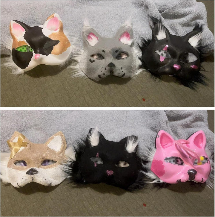 10PCS Cat Masks - White Therian Masks for Masquerade, Halloween, Kids Cosplay & Costume Parties