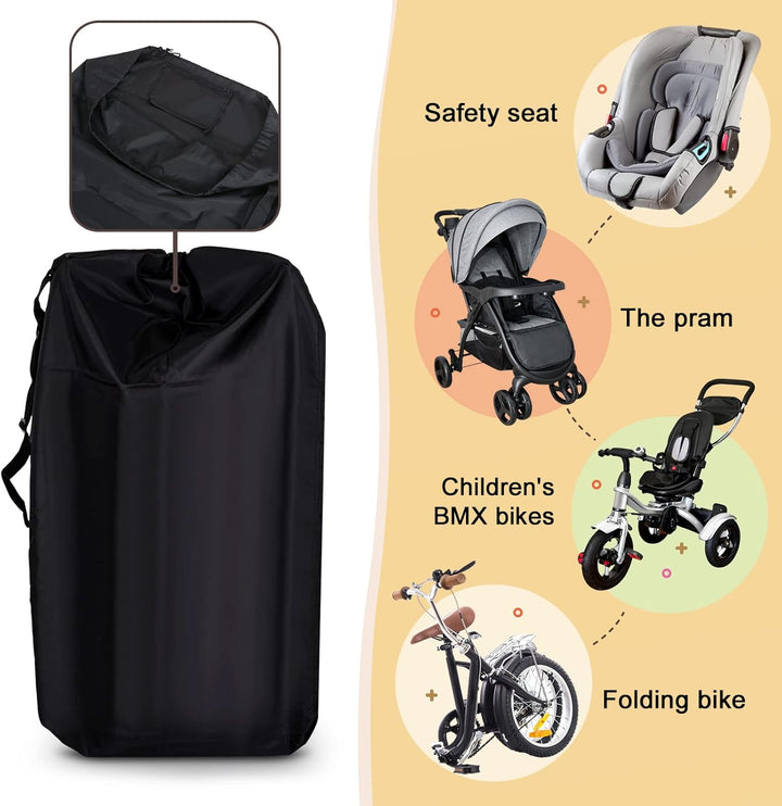 Stroller Travel Bag, Gate Check Bag for Car Seat, Waterproof Travel Carry Bag, 600D Oxford, Black