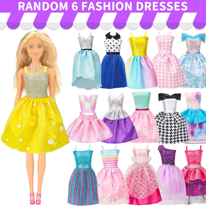 70 Pcs Doll Clothes and Accessories,4 Wedding Gowns 2 Evening Dresses 8 Fashion Dresses 6 Set Casual Outfit Top and Pant 2 Swimsuit,18 Hanger 10 Shoe 20 Accessories Toys for Girls Kid Gift