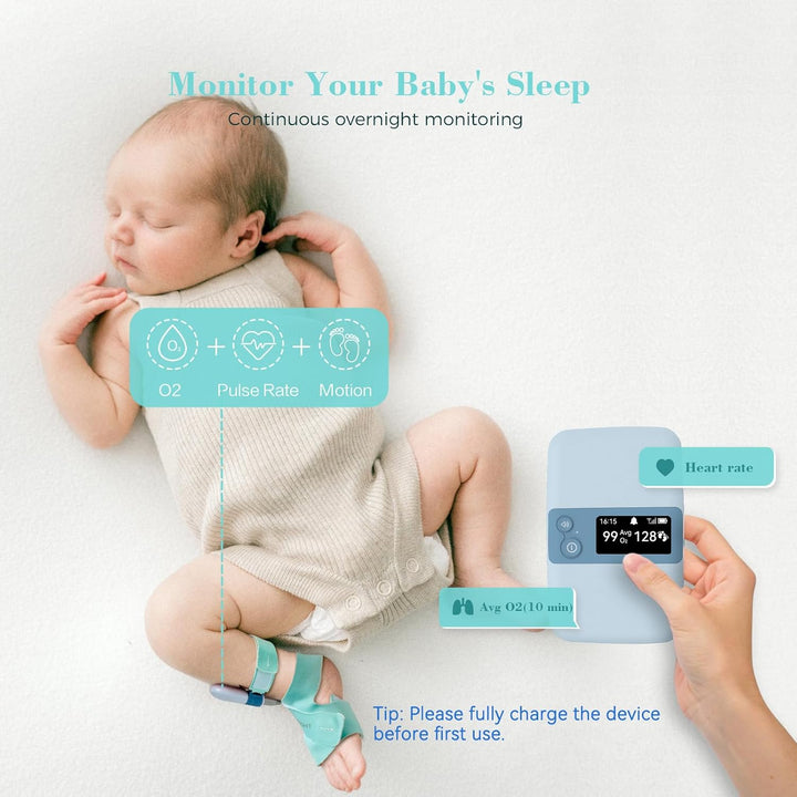 Baby Sleep Monitor with Base Station- Smart Sleep Sock, Tracking Heart Rate, Avg O2 and Movement, Wearable Baby Oxygen Foot Monitor with Bluetooth and APP, for 0-36 Months Newborn