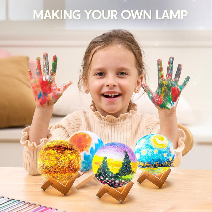 DIY 3D Moon Night Light, Paint Your Own Moon Lamp Kit Galaxy Lamp Arts and Crafts Kit, School Activities, Birthday Gifts for Kids Girls Boys