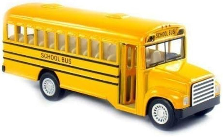 6 Inch Long-Nose School Bus Die Cast Metal Model Toy Car W/Pullback Action