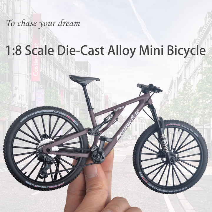 1:8 Scale Die-Cast Mini Mountain Bike Toy Miniature Finger Bicycle Model Alloy Cake Topper Desktop Decoration Crafts for Cycling Lovers Bike Racers Athletes Children Boys and Girls (Purplish Red)