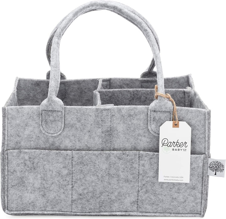 Diaper Caddy - Nursery Storage Bin and Car Organizer for Diapers and Baby Wipes - Gray, Large