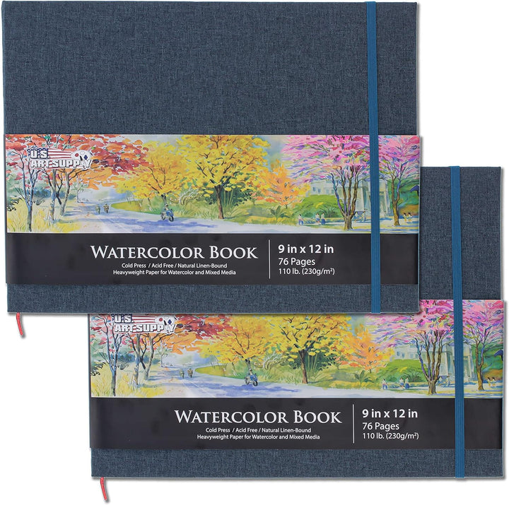 8.5" X 8.5" Watercolor Book (2 Pack, 76 Sheets Each) - 110Lb (230 GSM) Linen-Bound Hardcover Artist Paper Pads - Acid-Free Cold-Pressed Watercolor Paper Pad Mixed Media
