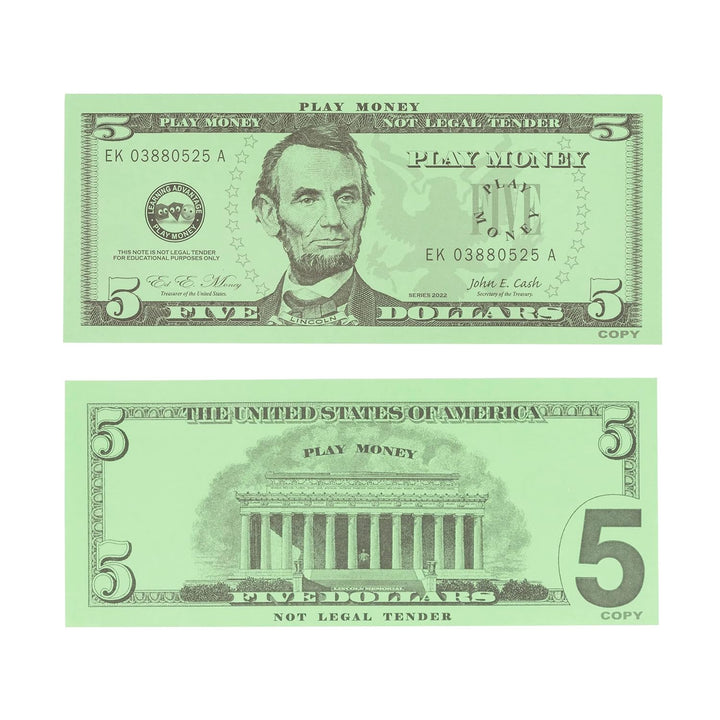 One Dollar Play Bills - Set of 100 $1 Paper Bills - Designed and Sized like Real US Currency - Teach Currency, Counting and Math with Play Money