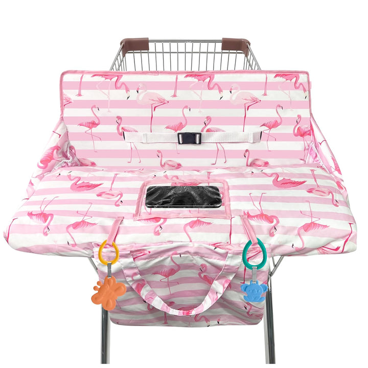 Shopping Cart Cover for Baby,2-In-1 High Chair Cover Soft,Portable, and Machine Washable,Comfortable Cotton Seat Pad with Safety Harness and Portable Cloth Bag,Fits All Supermarkets and Restaurants