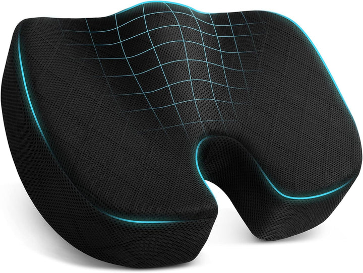 Seat Cushion - Memory Foam Cushion for Office Chair, Car Seat, Airplane, Bleacher - Sciatica & Hip & Coccyx Pain Relief Desk Chair Cushion for Long Sitting Office Workers, Car Drivers