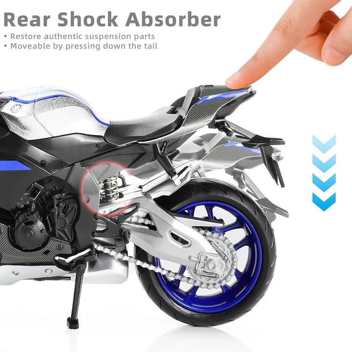 1:12 Motorcycle Model Toy for Yamaha YZF-R1M 1000R Metal Die-Cast with Plastic Motorcycle Model No Assembly Required Mini Finished Moto Gift for Adult（Silver）