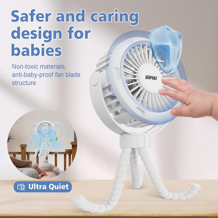 Mini Portable Baby Stroller Fan,3 Speed Personal Handheld Fan,Battery Operated Rechargeable 360° Flexible Tripod Cooling Fan, Suitable for Car Seat Crib Treadmill Golf Cart Travel(Yellow)