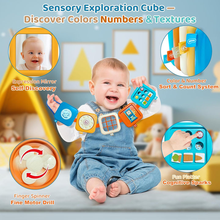 Montessori Toys for Baby 6-12 Months: Sensory Activity Cube with Fine Motor Skills - Travel Busy Board Busy Cube Gifts for 1 Year Old Boy Girl