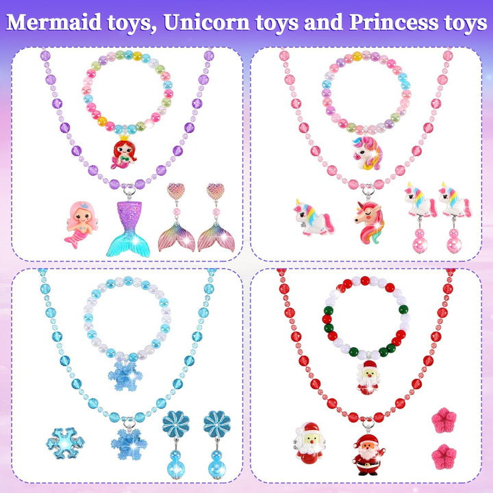 Toddler Toys for Ages 5-7 Girls Jewelry Set,51 Pcs Kids Toys for Girls Age 8-10 Clip on Earrings,Princess Toys Adjustable Ring,Girls Toys Age 3 4 5 6-8 Year Old Birthday Christmas Gifts Hair Clip