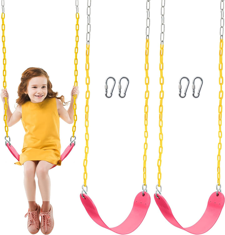 2 Pack Green Swing Seats Heavy Duty with 66" Chain, Swing Set Accessories Replacement with Snap Hooks for Kids Outdoor Play Playground, Trees, Playground(Green)