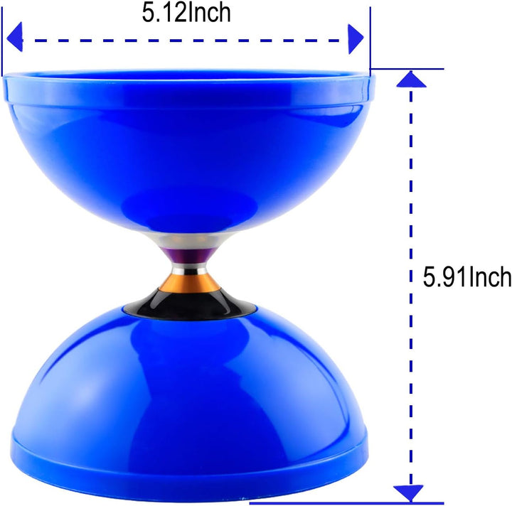 Pro Triple Bearing Diabolo Medium Size 5” Blue Chinese Yoyo Toy with 2 Pair Carbon Sticks+ 2 Extra Strings +1 Net Bag, High Performance Chinese Yoyo Diabolo Skill Toy