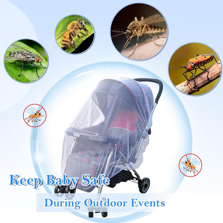 Mosquito Net for Stroller, Baby Bug Netting with Storage Bag, Breathable & Portable Mosquito Nets for Strollers, Car Seat, Bassinet, Cradle, Playard, Travel Mini Crib (White)