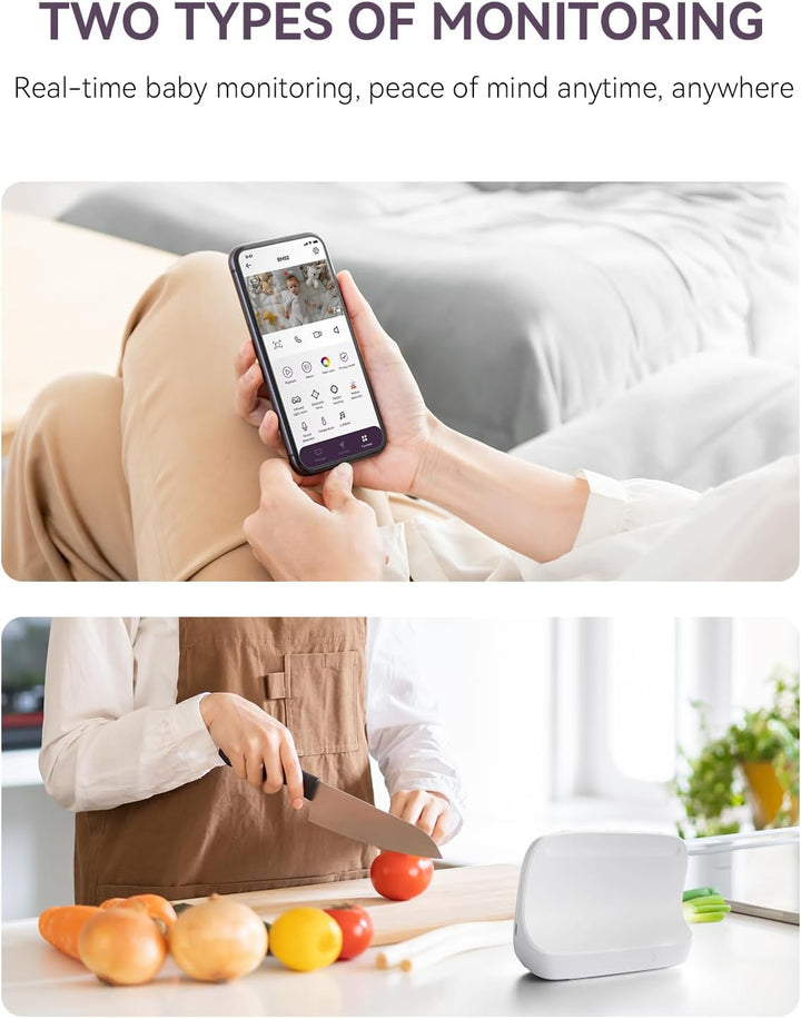 Smart Wifi Baby Monitor - 5" 1080P Split Screen & 2K Camera App Control, Motion Alerts, Sound Detection, HD Night Vision, 5050Mah Battery, 2-Way Talk, Multi-User, Triple Security, 1600Ft Range