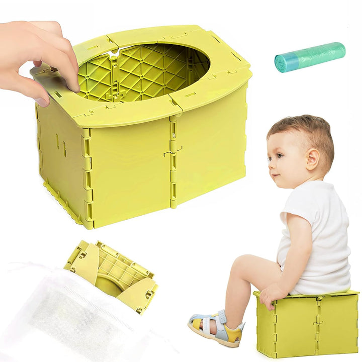 Portable Potty Seat for Toddler Foldable Travel Potty Training Toilet Seat with Cleaning Bags Reusable for Outdoor Camping, Travel, Kids Toddler Travel Potty Seat (Green)