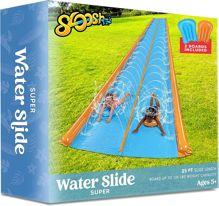 Double Lane Water Slide,25Ft X 6Ft Heavy Duty Lawn Water Slip and Slide with Sprinkler and 2 Inflatable Boards for Adult Kids Party Summer Yard Outdoor Play Activities