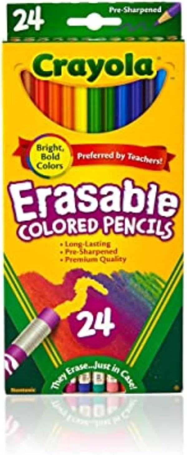 Erasable Colored Pencils (24Ct), Assorted Kids Colored Pencils for Coloring Books, Back to School Essentials, Coloring Supplies for Classrooms, 6+