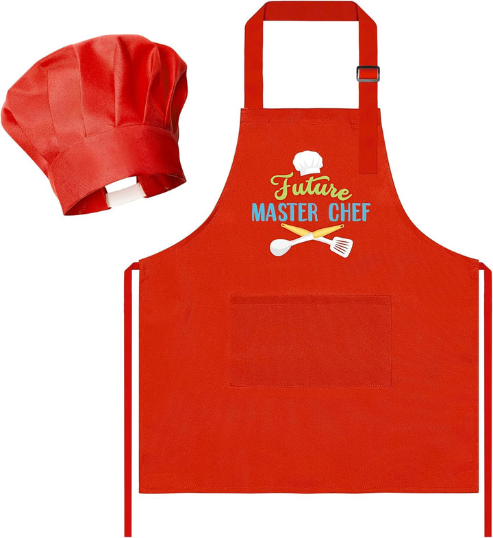2 Pcs Kid Apron and Chef Hat Set, Adjustable Children Blue Kitchen Apron Cooking Baking Painting and Training Kits Dress up Role Play Chef Toy Kid Funny Cooking Gift New Year