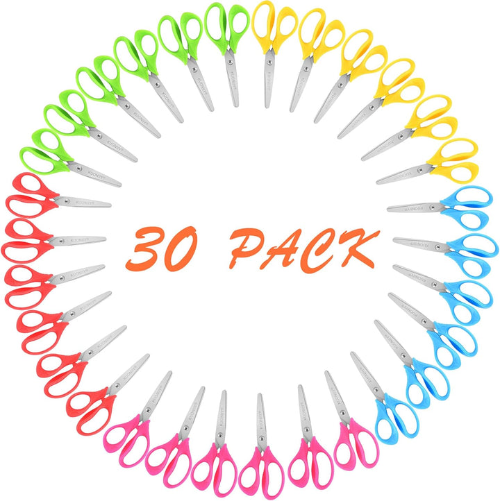 Kids Scissors with Comfort Grip Handles, 5 Inch Blunt Scissors for School and Classroom, Blue, Green, Pink, 6 Pack