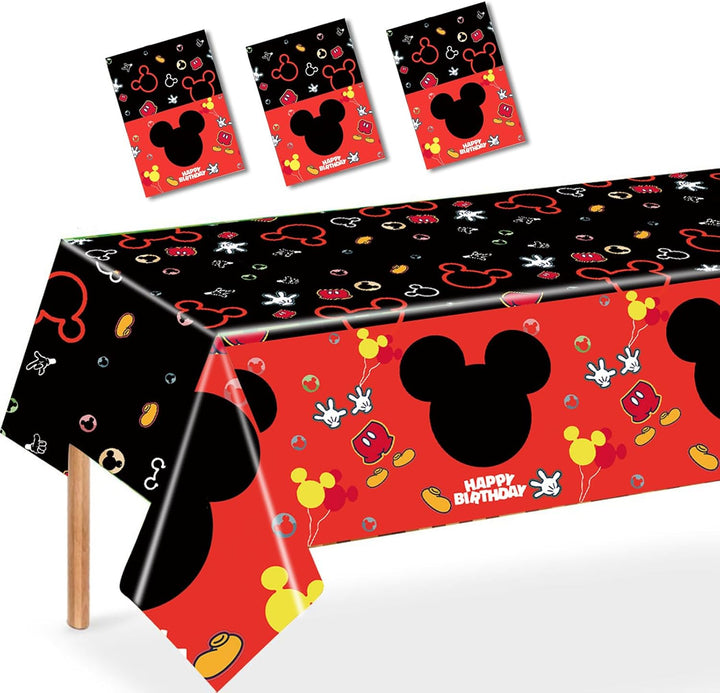 3PCS Mouse Party Tablecloth, Black Red Plastic Tablecover Disposable Table Cloths Decor for Boys 1St 2Nd 3Rd Party Decorations Supplies, 86.6 X 51.2In