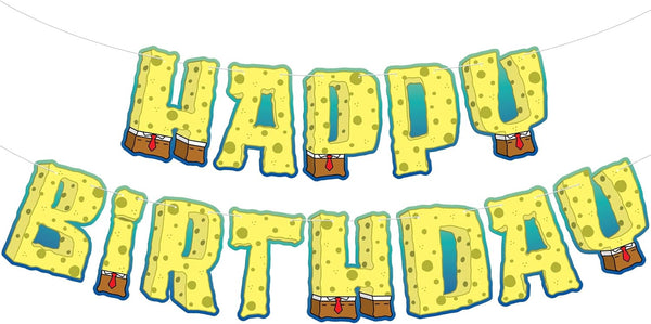, Large Happy Birthday Banner - 10 Feet | Yellow Pre Strung Cartoon Banner Sign for Happy Birthday Decorations Kids | Yellow Theme Birthday Party Supplies for Boy and Girl Birthday Party Decorations
