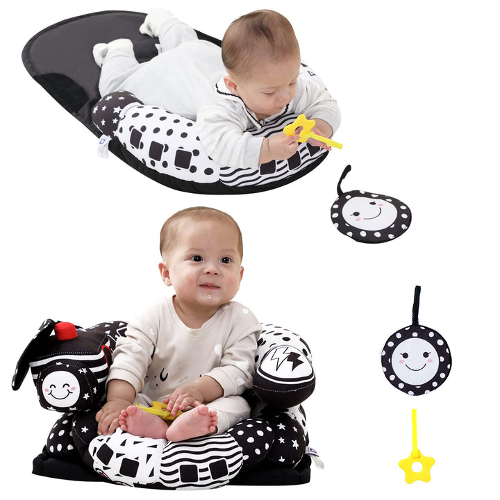 2-In-1 Tummy Time Mat & Seated Support Pillow,Baby Tummy Time Pillow Support for Newborns and Older Babies,With Detachable Support Pillow and Toys