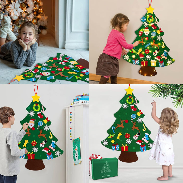 3Ft DIY Felt Christmas Tree Set + Snowman Advent Calendar - Xmas Decorations Wall Hanging 33 Ornaments Kids Gifts Party Supplies