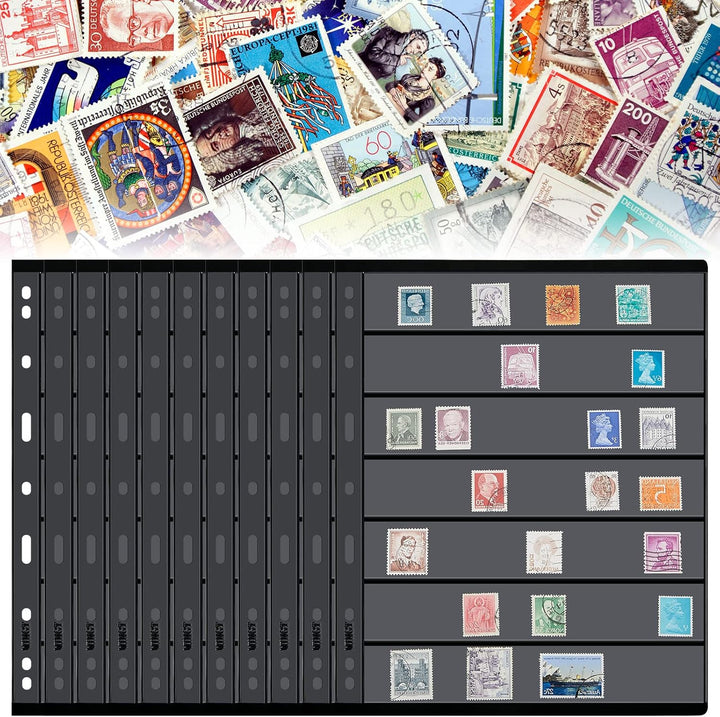 30 Pieces Stamp Pages Collector Stamp Album Page Stamp Pages for Stamp Album Binder with Standard 9 Hole Binder Sleeves for Stamp Collectors (4/5/6/7 Rows)