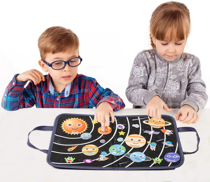 25Pcs Outer Space Travel Felt-Board Story Set Portable Felt Board Solar System Universe Storytelling Planets Astronaut Galaxy Themed Preschool Early Learning Interactive Play Kit for Toddlers
