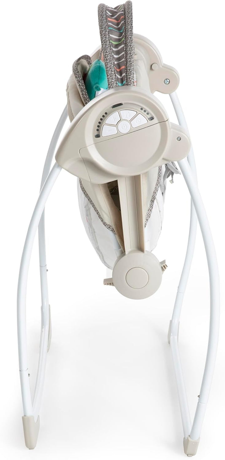 Soothe 'N Delight Compact Portable 6-Speed Plush Baby Swing with Music, Folds Easy, 0-9 Months 6-20 Lbs (Cozy Kingdom)