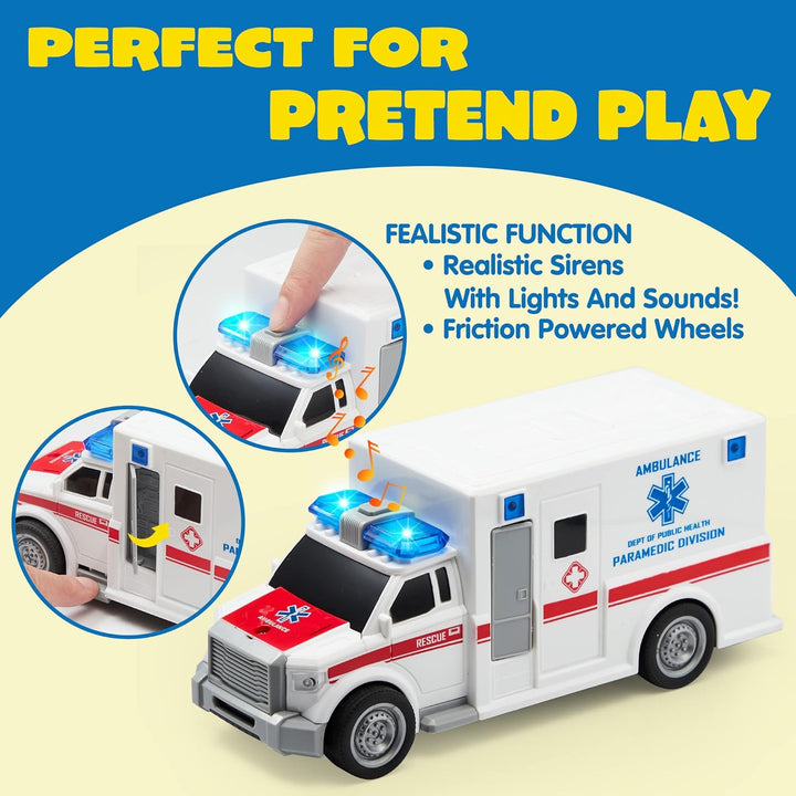 Toddler Truck Toys for 3 4 5 6 7 Year Old Boys - Police Car Toy Set, Emergency Vehicle Playset, Friction Powered Car with Lights and Sounds, Christmas Birthday Gifts for Boys Girls Age 3-9
