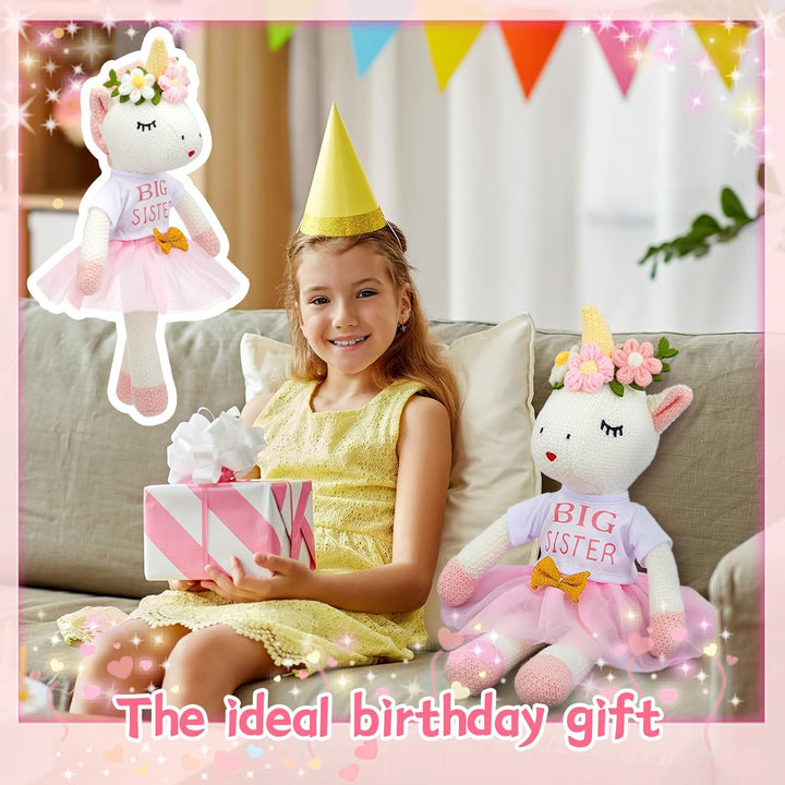 Big Sister Gift for Girls 17 Inches Unicorn Stuffed Plush Doll Short Sleeve Top and Pink Tutu Skirt Gifts for Girls Toddler