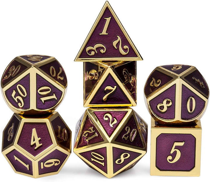 Metal Dice Set D&D, 7 Die Metallic Polyhedral Dice Set with Gift Metal Box and Gold Number for DND Dungeons and Dragons Role Playing Games (Black and Gold)