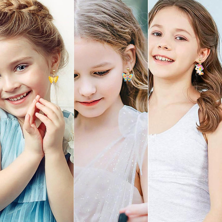 20 Pairs Kids Clip-On Earrings - Cute Animal Designs, Non-Pierced for Girls
