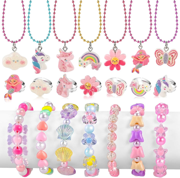 10Pcs Kids Jewelry for Girls -5 Necklaces, 5 Bracelets, Little Girls Jewelry Kids Mermaid Necklace for Girls, Toddler Jewelrys Necklace Birthday Christmas Gift Age 3 4 6 8