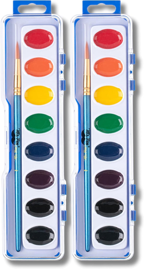 - Washable Watercolors, 2 Pack, 8 Colors with Paint Brush, Watercolor Paint Set, Water Color Painting Kids, Watercolors for Kids and Adults, Back to School Supplies