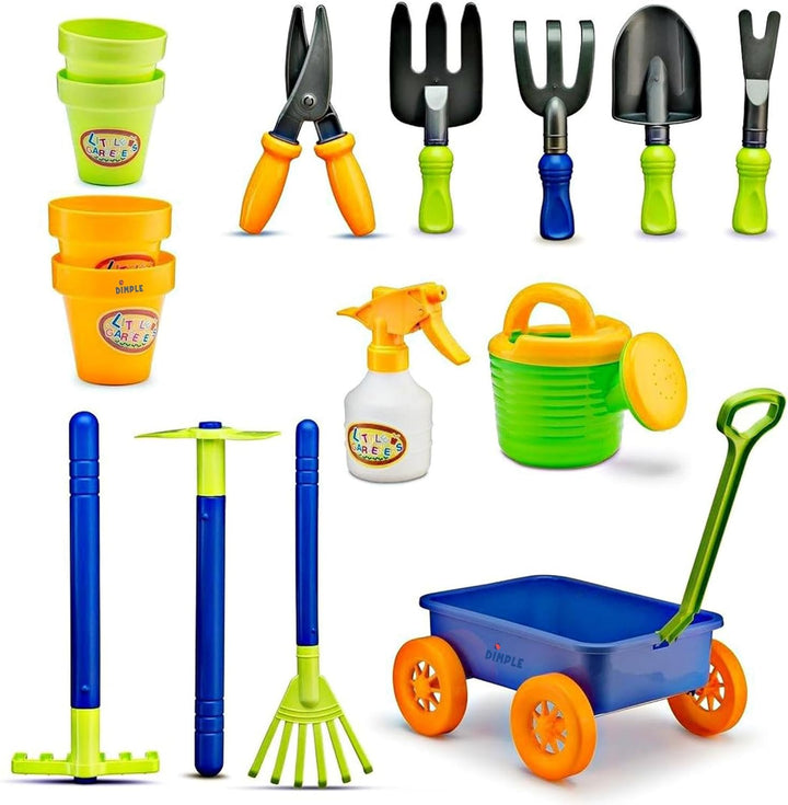 Garden Wagon & Tools Toy Set Premium 15 Pcs Kids Gardening Tools & Wagon Toy Set - Sturdy & Durable - Top Yd, Beach, Sand, Garden Play Set - Great for Kids & Toddlers
