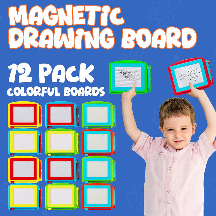 Magnetic Drawing Board for Kids - (Pack of 12) Erasable Doodle Sketch Tablet and Travel Drawing Pad for Kids Boys and Girls, Birthday Party Favors and Party Stocking Stuffers for Kids