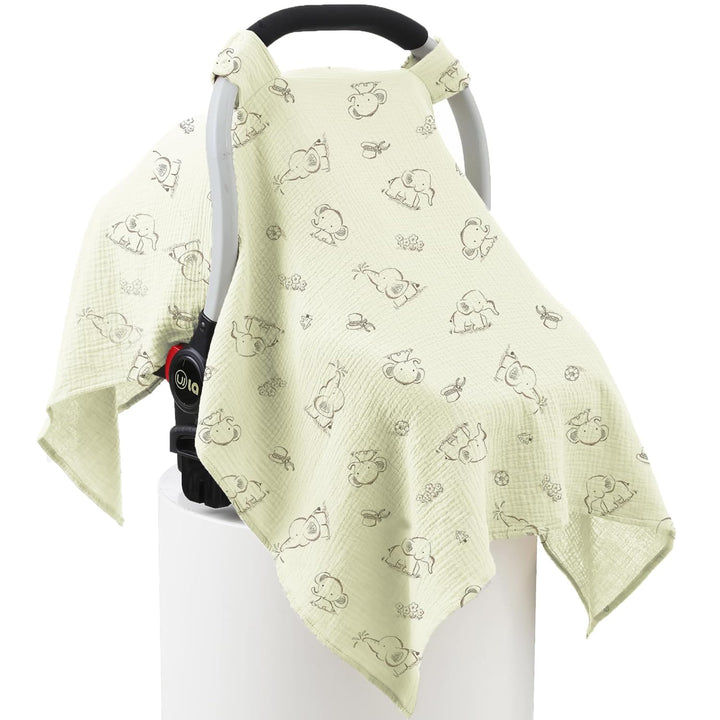 100% Muslin Cotton Car Seat Cover Baby, Carseat Canopy Cover, Universal Fit Stroller Covers for Boys and Girls (Roman Green)