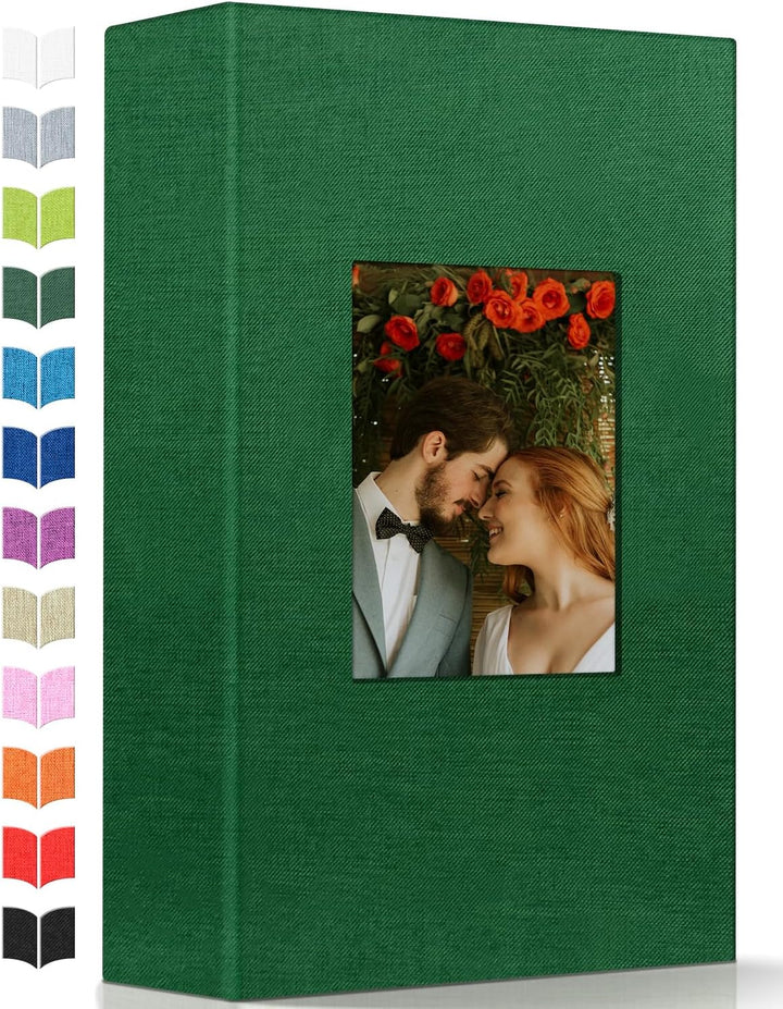 Photo Album 4X6 with 300 Pockets,Slip-In Picture Albums,Linen Cover Memory Book with Front Window,White Page Vertical Photo Book for Wedding,Family,Anniversare,Baby,Vacation