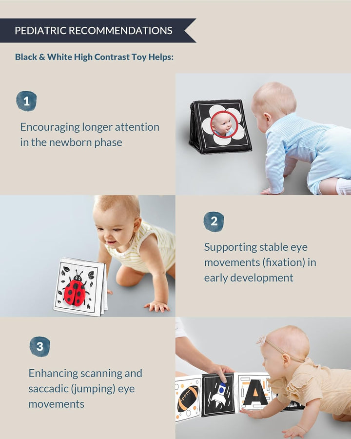 High Contrast Baby Toys for Newborn, Tummy Time Mirror Black and White Toys for 0-6 Months, Visual Sensory for Infant 0-3-6 Months, Newborn Baby Registry Essential Stuffers