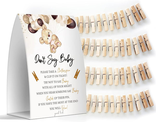 Don'T Say Baby Set - One 5X7 Sign and 50 Mini Clothespins, Baby Shower Games, Baby Shower Decoration, Gender Neutral Baby Shower - Msjb041
